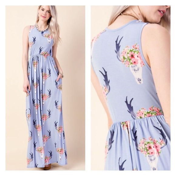 Bull Horn Print Sleeveless Maxi Dress - Picture 2 of 3